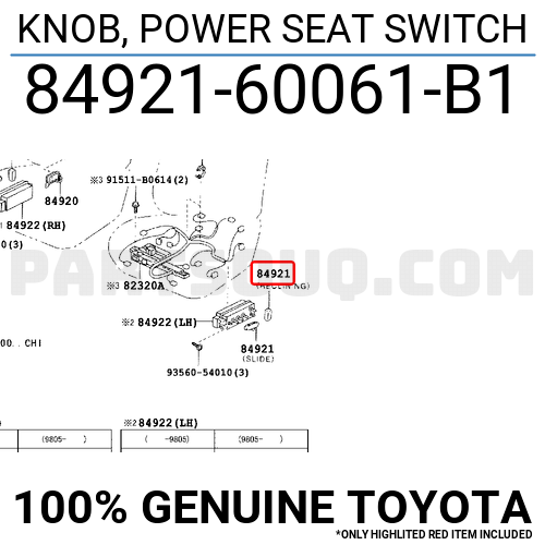 Toyota 84921-60060-B0 Power Seat Switch Knob 