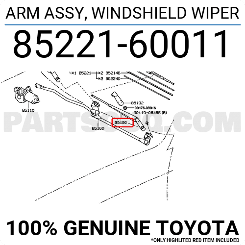85221-60012 Toyota OEM Genuine ARM ASSY WINDSHIELD WIPER