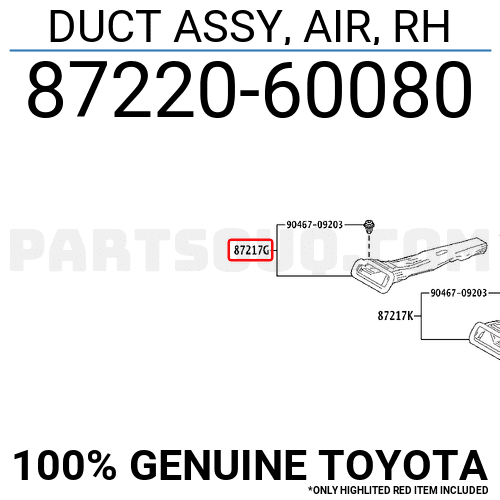 DUCT ASSY, AIR, RH 8722060080 | Toyota Parts | PartSouq