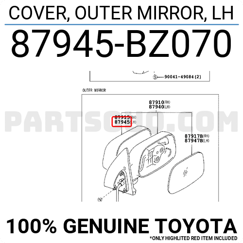 87945BZ070 Toyota COVER, OUTER MIRROR, LH