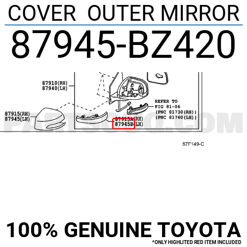 87945BZ420 Toyota COVER OUTER MIRROR