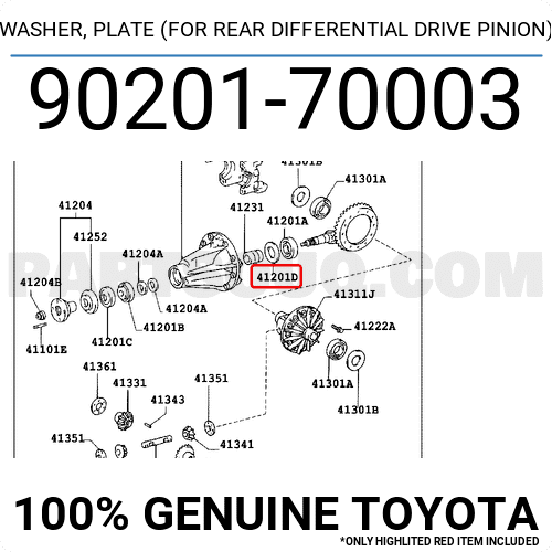 WASHER, PLATE (FOR REAR DIFFERENTIAL DRIVE PINION) 9020170003 | Toyota ...