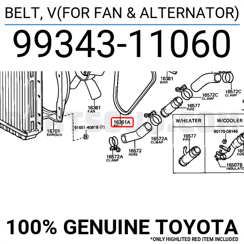 BELT, V(FOR FAN & ALTERNATOR) 9934311060 | Toyota Parts