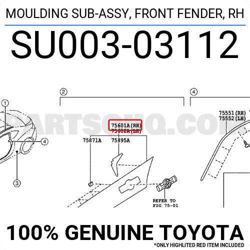 MOULDING SUB-ASSY, FRONT FENDER, RH SU00303112 | Toyota Parts | PartSouq