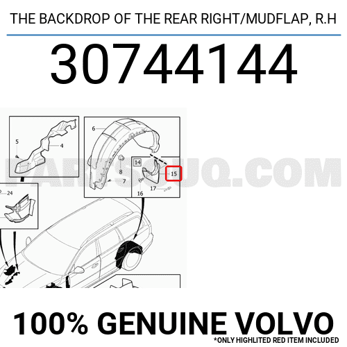 THE BACKDROP OF THE REAR RIGHT/MUDFLAP, R.H 30744144 | Volvo Parts ...