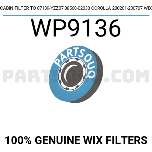 CABIN FILTER TO 87139-YZZ07,88568-02030 COROLLA 200201-200707 WIX ...