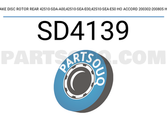 Hi-Q SD4139 BRAKE DISC ROTOR REAR 42510-SDA-A00,42510-SEA-E00,42510-SEA-E50 HO ACCORD 200302-200805 HI-Q