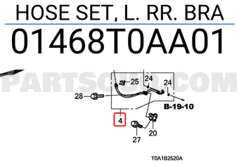 Honda 01468T0AA01 HOSE SET, L. RR. BRA