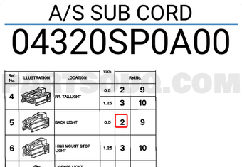 Honda 04320SP0A00 A/S SUB CORD