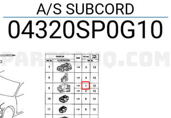Honda 04320SP0G10 A/S SUBCORD