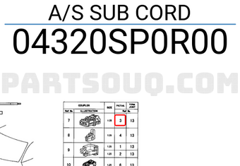 Honda 04320SP0R00 A/S SUB CORD
