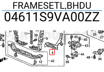 Honda 04611S9VA00ZZ FRAMESETL,BHDU