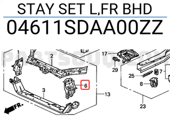 Honda 04611SDAA00ZZ STAY SET L,FR BHD
