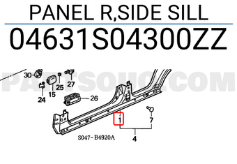 Honda 04631S04300ZZ PANEL R,SIDE SILL