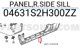Honda 04631S2H300ZZ PANEL,R.SIDE SILL