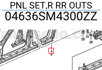 Honda 04636SM4300ZZ PNL SET,R RR OUTS