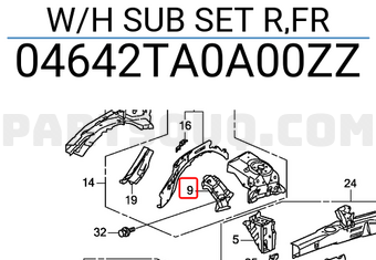 Honda 04642TA0A00ZZ W/H SUB SET R,FR