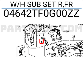 Honda 04642TF0G00ZZ W/H SUB SET R,FR