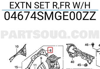 Honda 04674SMGE00ZZ EXTN SET R,FR W/H