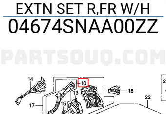 Honda 04674SNAA00ZZ EXTN SET R,FR W/H