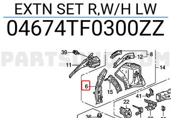 Honda 04674TF0300ZZ EXTN SET R,W/H LW