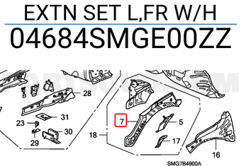 Honda 04684SMGE00ZZ EXTN SET L,FR W/H