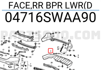 Honda 04716SWAA90 FACE,RR BPR LWR(D