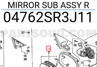 Honda 04762SR3J11 MIRROR SUB ASSY R
