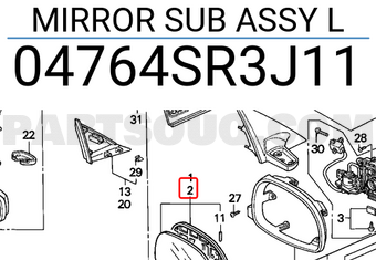 Honda 04764SR3J11 MIRROR SUB ASSY L