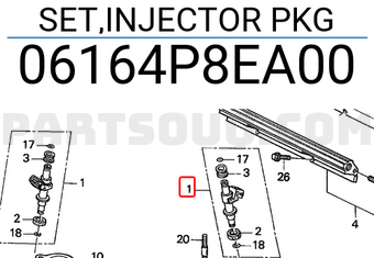 Honda 06164P8EA00 SET,INJECTOR PKG