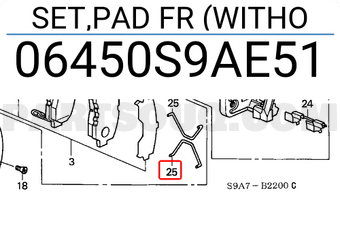 Honda 06450S9AE51 SET,PAD FR (WITHO