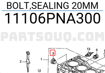 Honda 11106PNA300 BOLT,SEALING 20MM