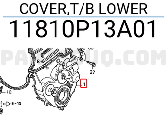 Honda 11810P13A01 COVER,T/B LOWER