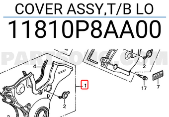 Honda 11810P8AA00 COVER ASSY,T/B LO