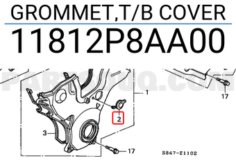 Honda 11812P8AA00 GROMMET,T/B COVER