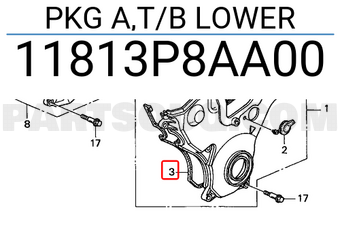 Honda 11813P8AA00 PKG A,T/B LOWER