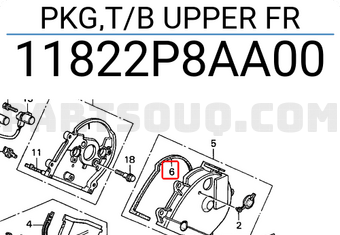 Honda 11822P8AA00 PKG,T/B UPPER FR