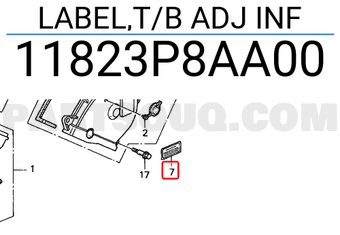 Honda 11823P8AA00 LABEL,T/B ADJ INF