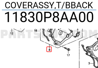 Honda 11830P8AA00 COVERASSY,T/BBACK