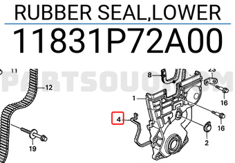 Honda 11831P72A00 RUBBER SEAL,LOWER