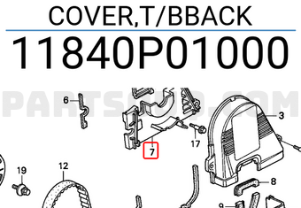 Honda 11840P01000 COVER,T/BBACK