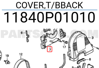 Honda 11840P01010 COVER,T/BBACK