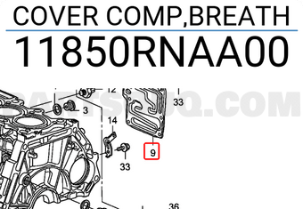 Honda 11850RNAA00 COVER COMP,BREATH