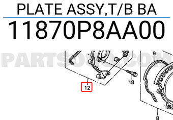 Honda 11870P8AA00 PLATE ASSY,T/B BA