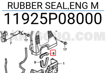 Honda 11925P08000 RUBBER SEAL,ENG M