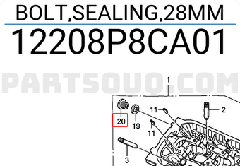 Honda 12208P8CA01 BOLT,SEALING,28MM