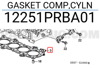 Honda 12251PRBA01 GASKET COMP,CYLN