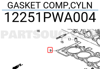 Honda 12251PWA004 GASKET COMP,CYLN