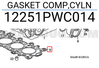 Honda 12251PWC014 GASKET COMP,CYLN