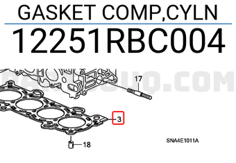 Honda 12251RBC004 GASKET COMP,CYLN